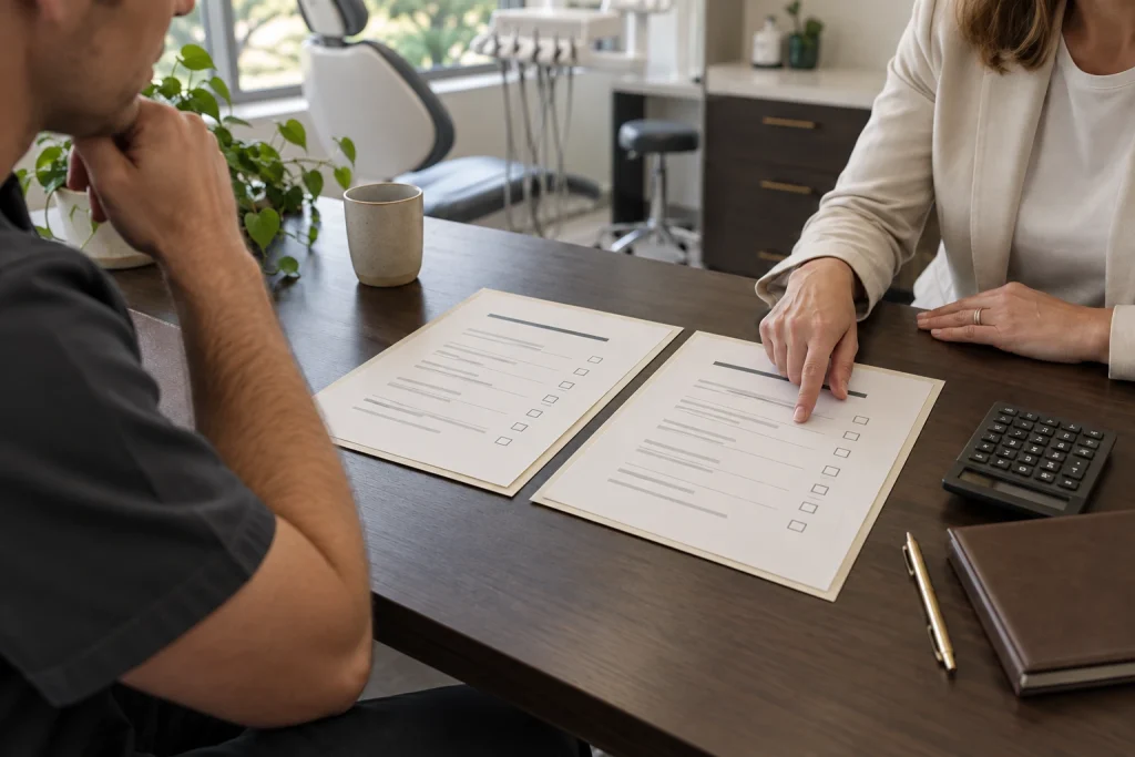 Dental practice owner and consultant comparing the scope of two proposals